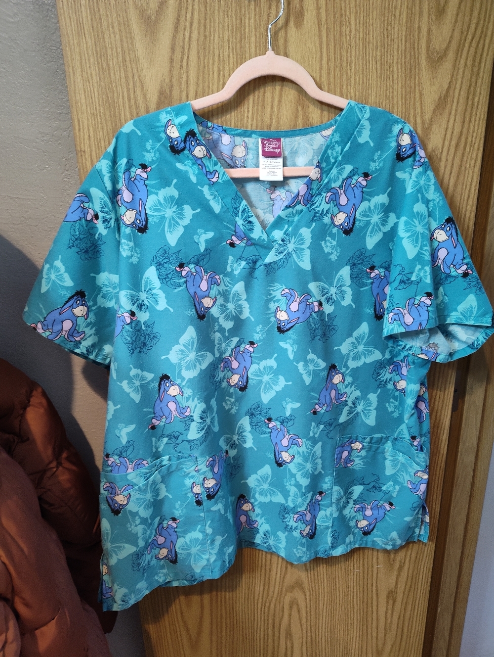 Disney Eeyore Floral Print Scrub Top - Teal